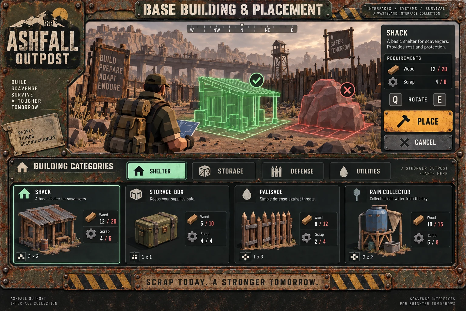 Ashfall Outpost · Base concept screen