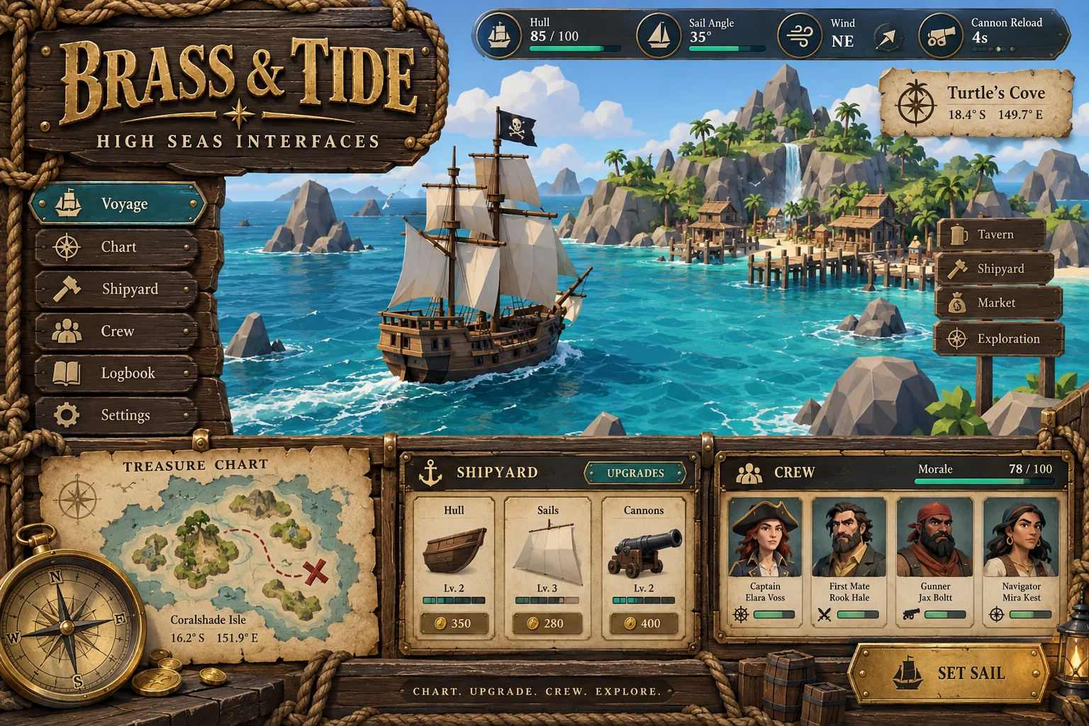 Brass & Tide collection overview with matching game screens and controls