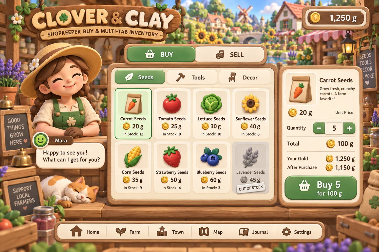 Clover & Clay · Shop concept screen