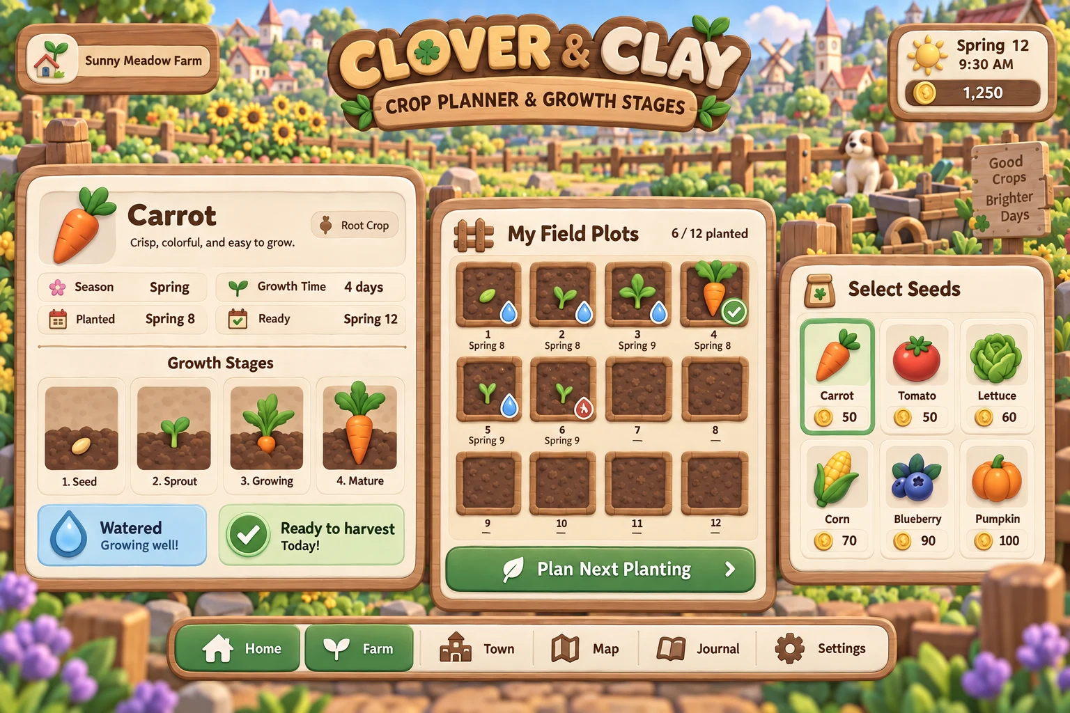 Clover & Clay · Crops concept screen