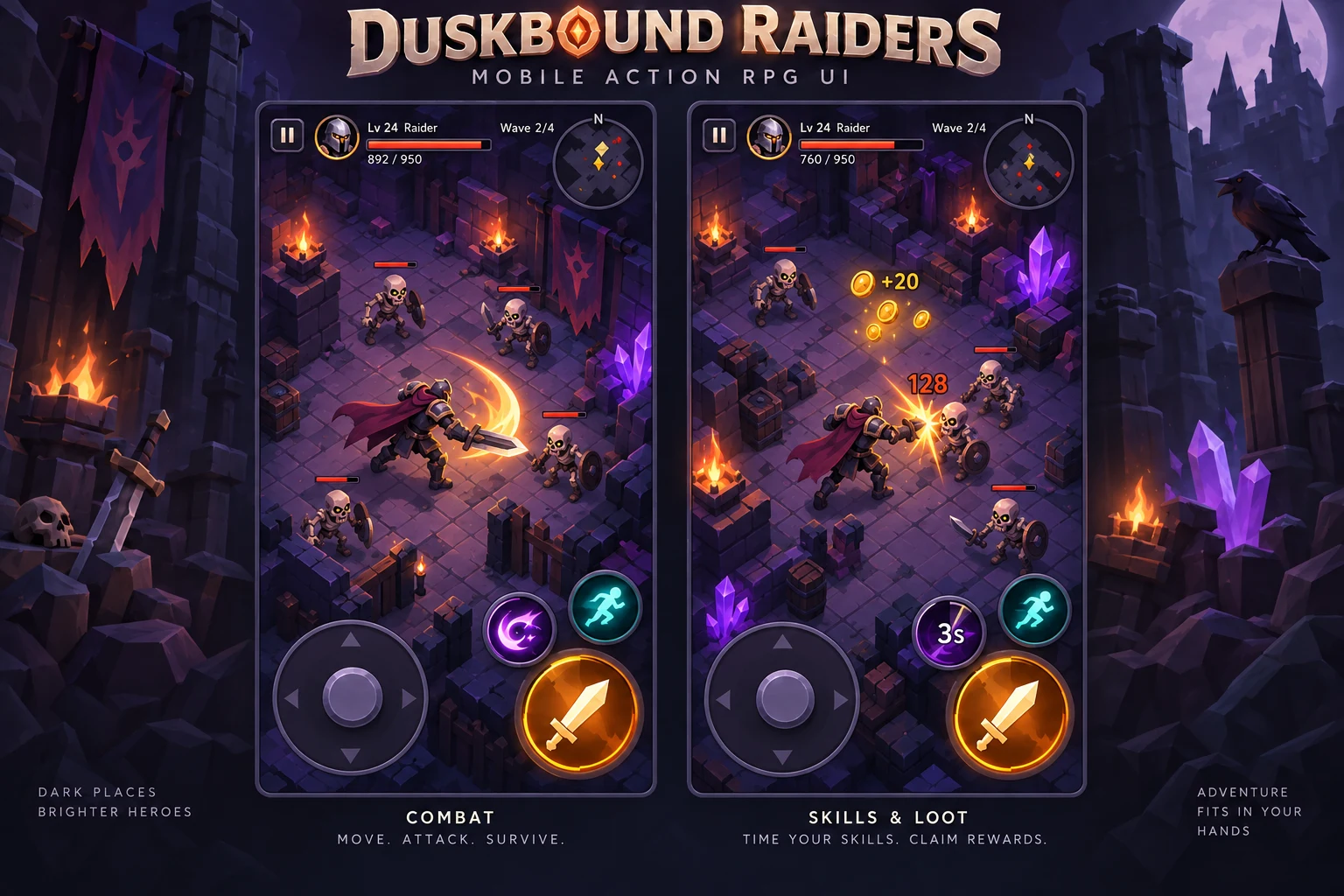 Duskbound Raiders · Combat concept screen