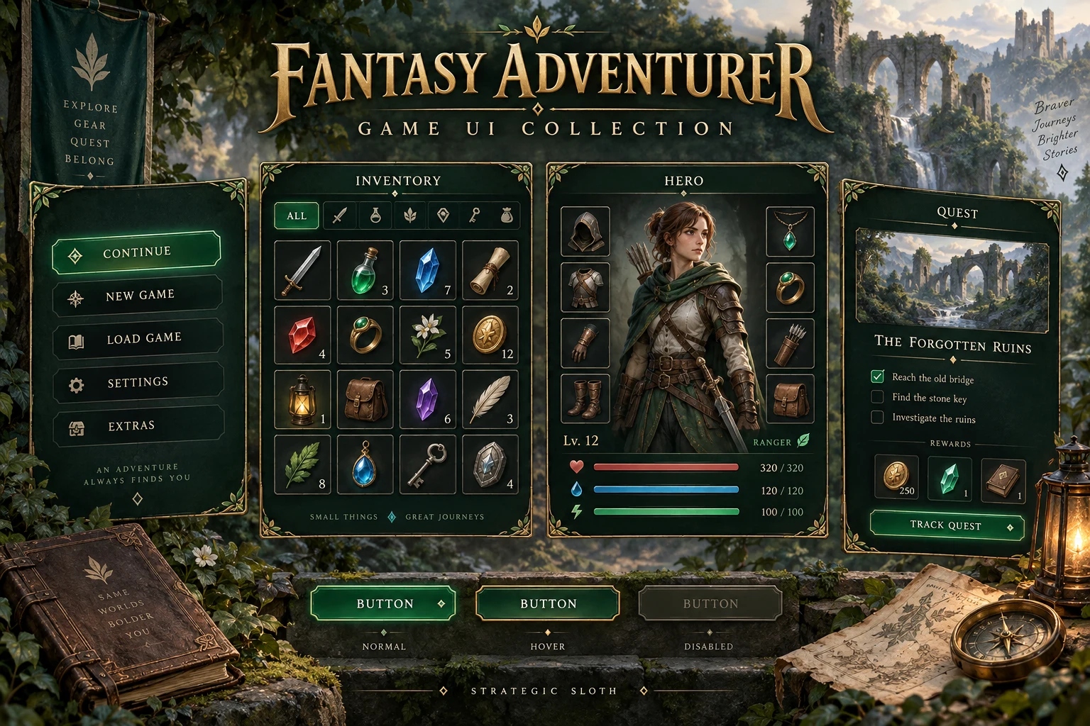 Fantasy Adventurer collection overview with matching game screens and controls