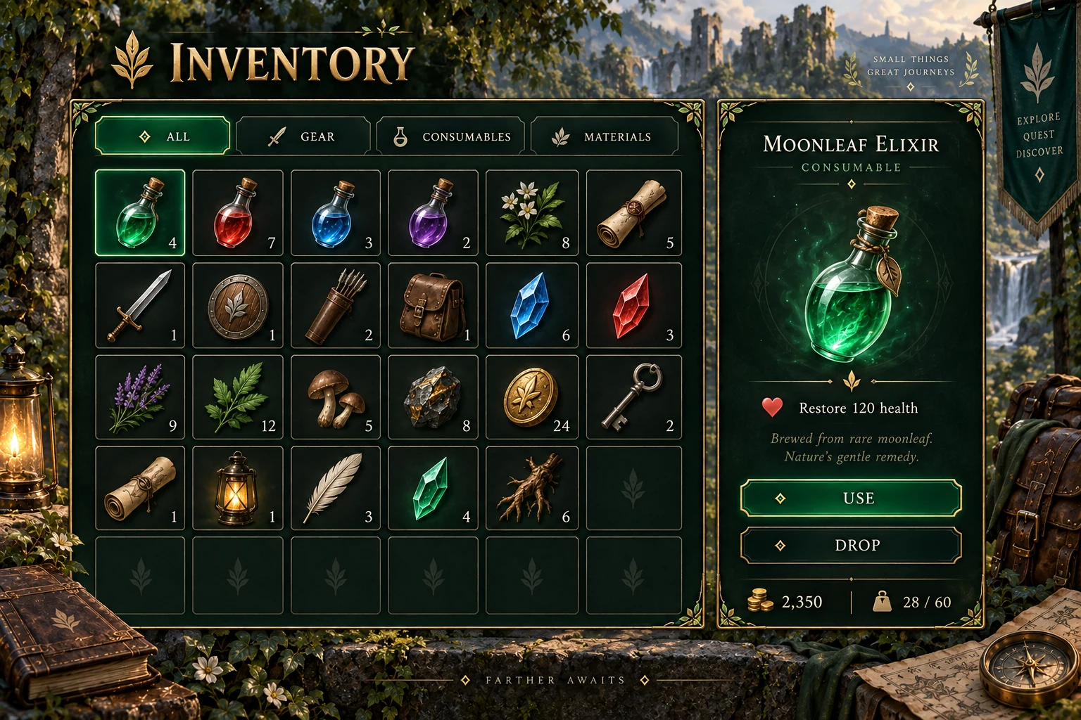 Fantasy Adventurer · Inventory concept screen