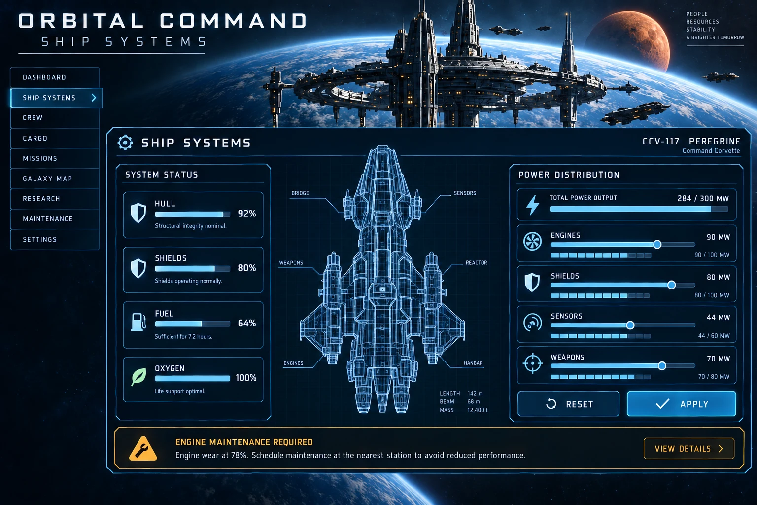 Orbital Command · Ship concept screen