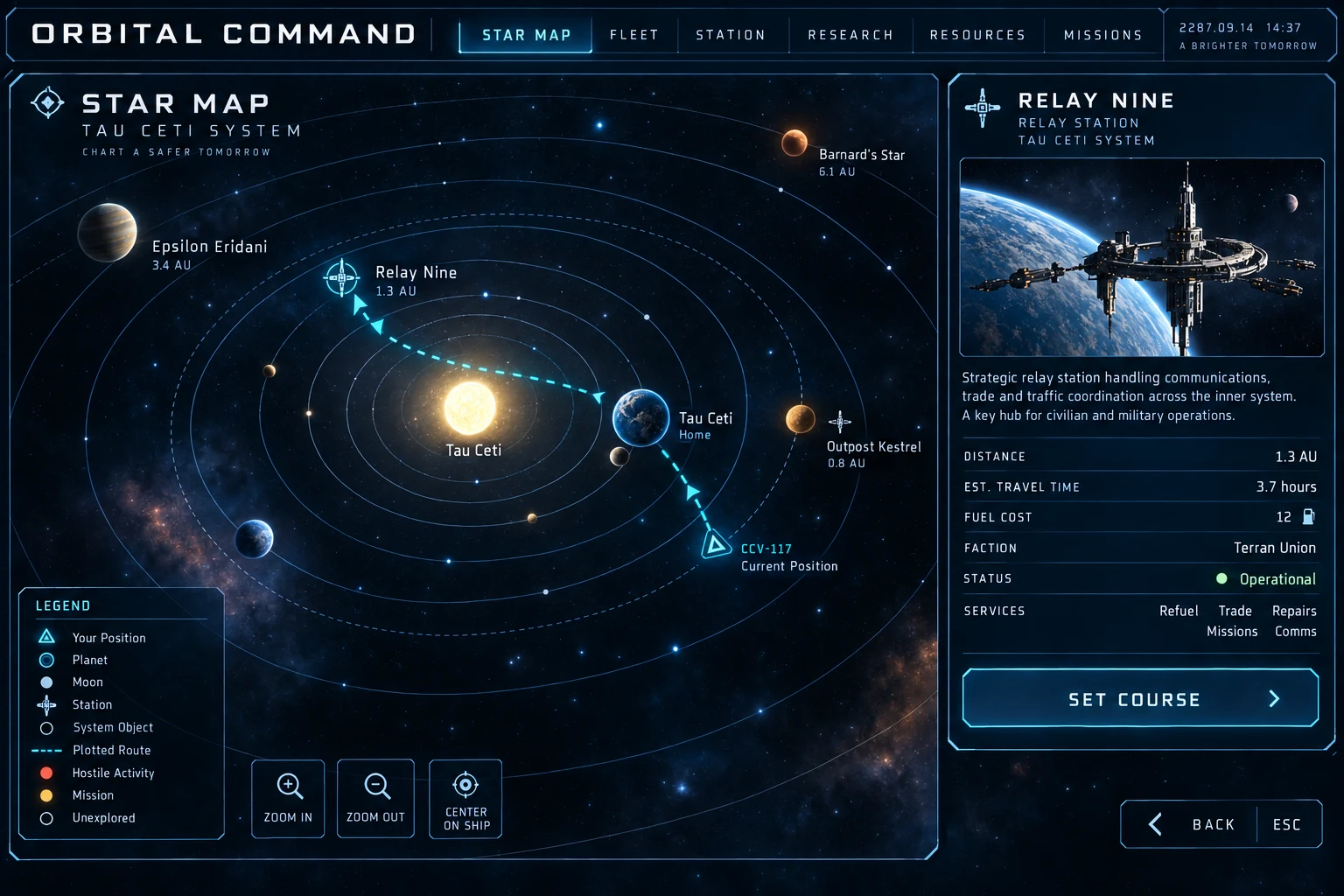 Orbital Command · Star map concept screen