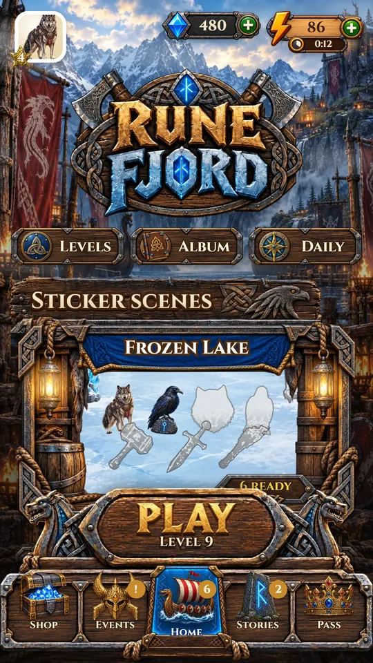 The Runefjord home screen