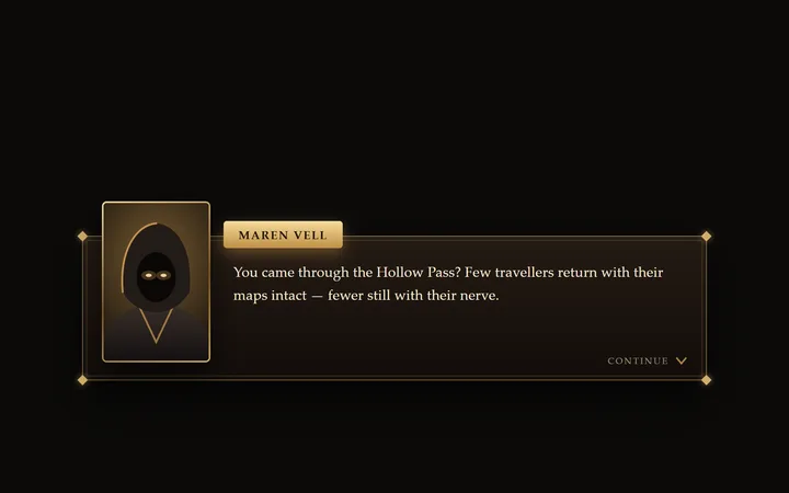 Dialogue box component: speaker portrait and typed text