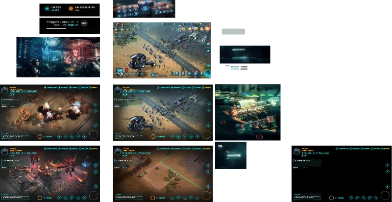 Figma canvas for Bio Strike: HUD layouts over top-down combat captures.