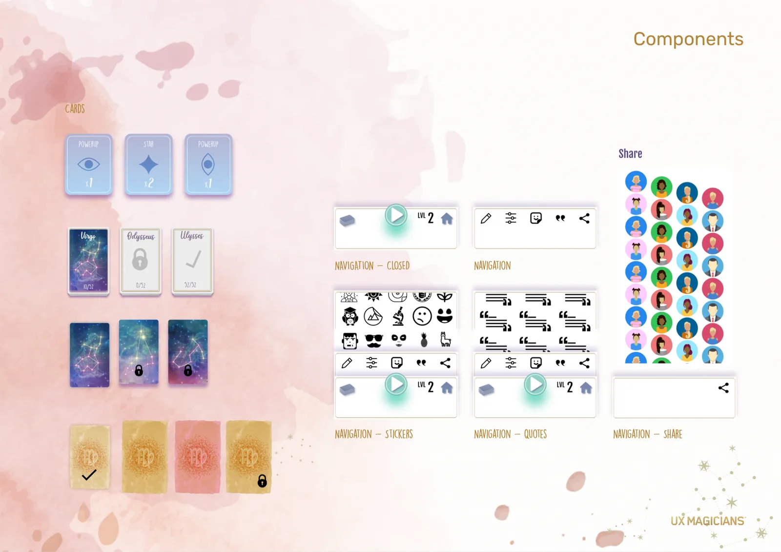 Sheet of cards, icons and toolbar components