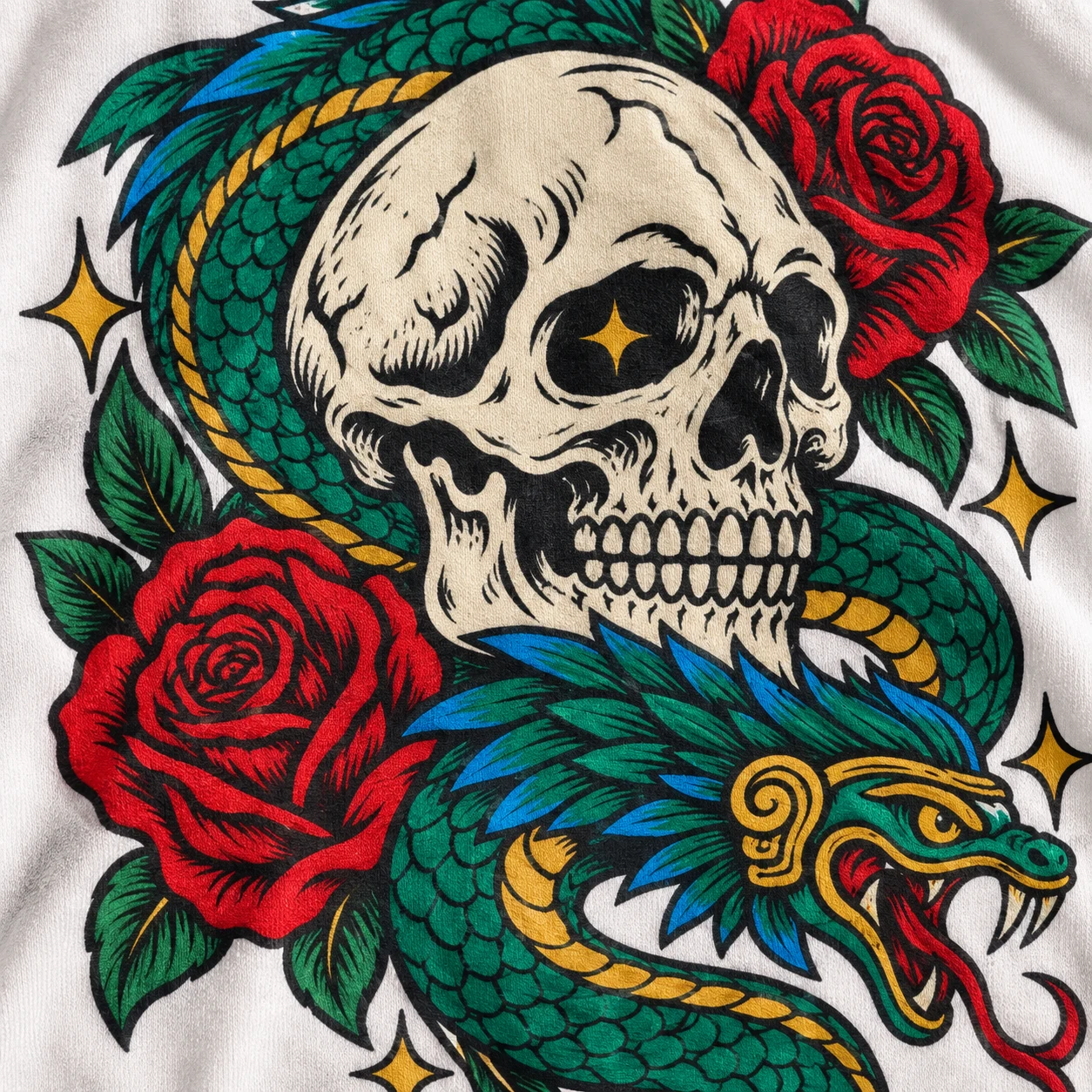 Skull Bloom Heavyweight Tee: Skull & serpent detail
